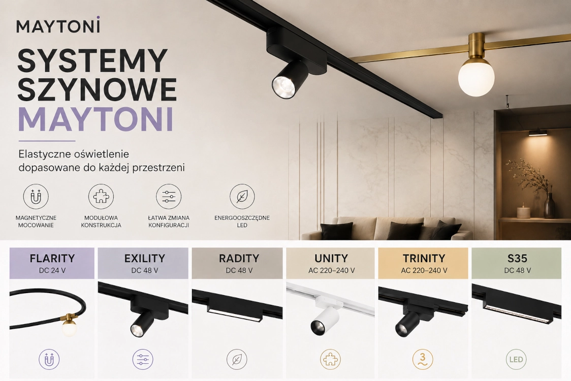Maytoni Schienensysteme im Vergleich: FLARITY, EXILITY, RADITY, UNITY, TRINITY und S35 im Überblick